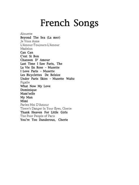 famous song in french|french song lyrics list.